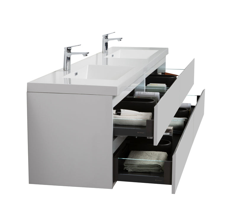 Laviva 313AUR-84DGPW-GW Aurora 84" Glossy Polar White Wall Hung Double Sink Bathroom Vanity with White Acrylic Countertop - view 4