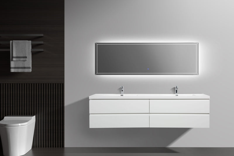 Laviva 313AUR-84DGPW-GW Aurora 84" Glossy Polar White Wall Hung Double Sink Bathroom Vanity with White Acrylic Countertop - view 6