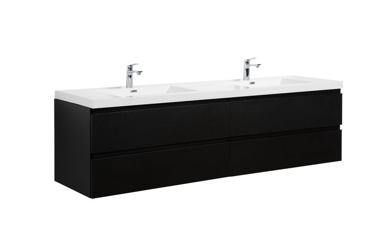Laviva 313AUR-84DMMB-GW Aurora 84" Matte Midnight Black Wall Hung Double Sink Bathroom Vanity