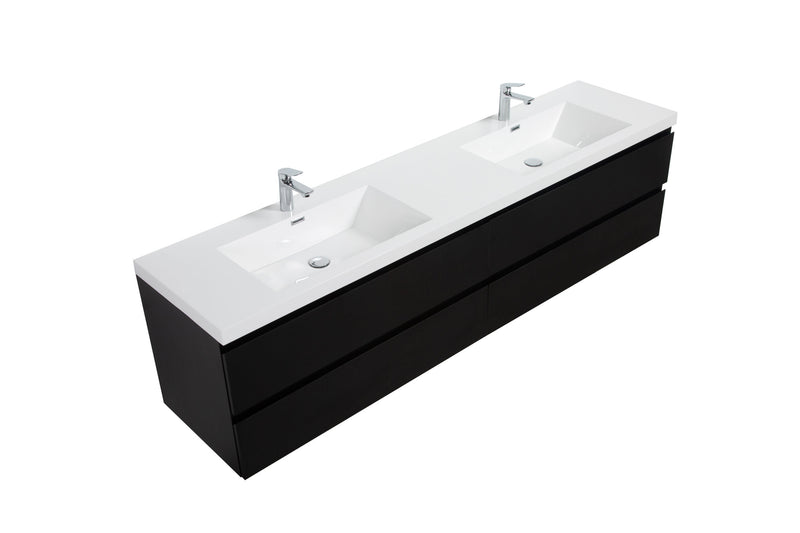 Laviva 313AUR-84DMMB-GW Aurora 84" Matte Midnight Black Wall Hung Double Sink Bathroom Vanity with White Acrylic Countertop - view 2