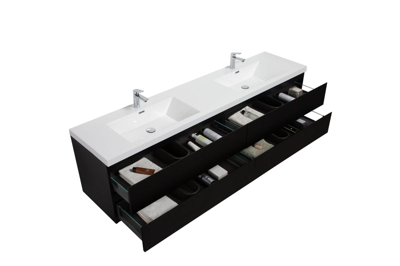 Laviva 313AUR-84DMMB-GW Aurora 84" Matte Midnight Black Wall Hung Double Sink Bathroom Vanity with White Acrylic Countertop - view 3
