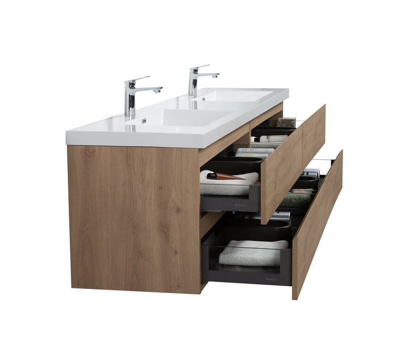Laviva 313AUR-84DSO-GW Aurora 84" Sonoma Oak Wall Hung Double Sink Bathroom Vanity with White Acrylic Countertop - view 4