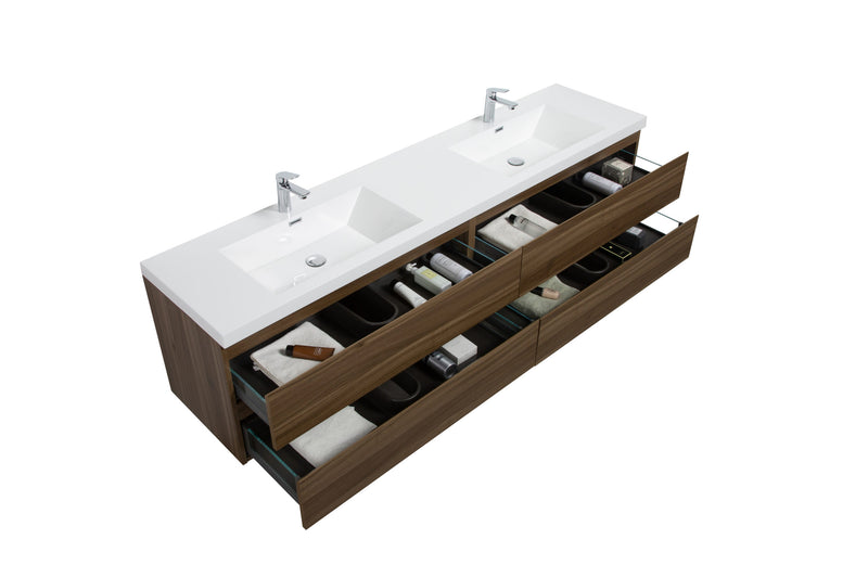 Laviva 313AUR-84DSW-GW Aurora 84" Smokey Walnut Wall Hung Double Sink Bathroom Vanity with White Acrylic Countertop - view 3