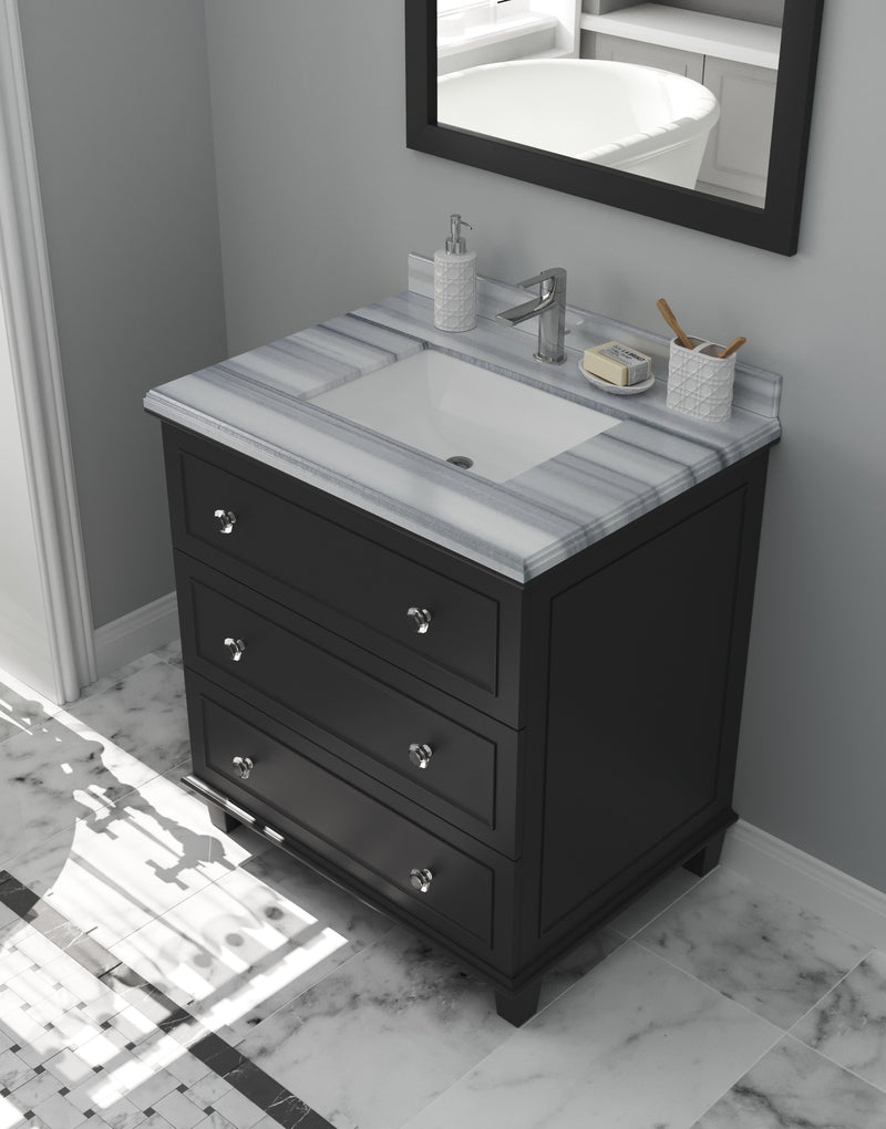 Laviva 313DVN-30E-WS Luna 30" Espresso Bathroom Vanity with White Stripes Marble Countertop - view 9