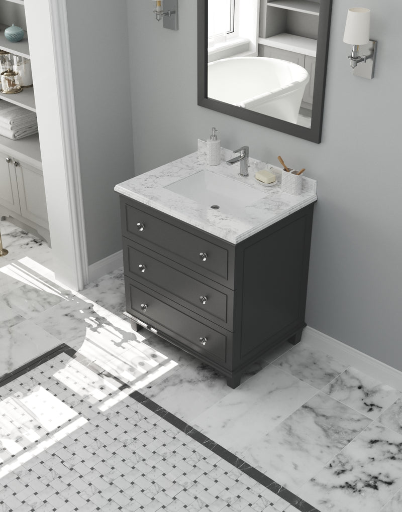 Laviva 313DVN-30G-WC Luna 30" Maple Grey Bathroom Vanity with White Carrara Marble Countertop - view 8