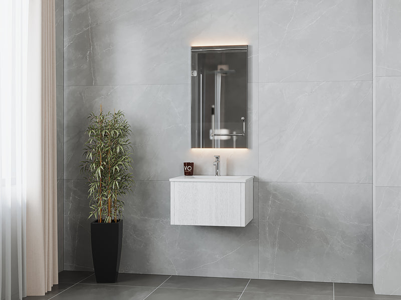 Laviva 313LGN-24AW-MW Legno 24" Alabaster White Bathroom Vanity with Matte White VIVA Stone Solid Surface Countertop
