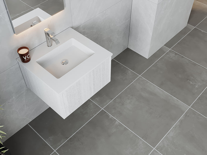 Laviva 313LGN-24AW-MW Legno 24" Alabaster White Bathroom Vanity with Matte White VIVA Stone Solid Surface Countertop