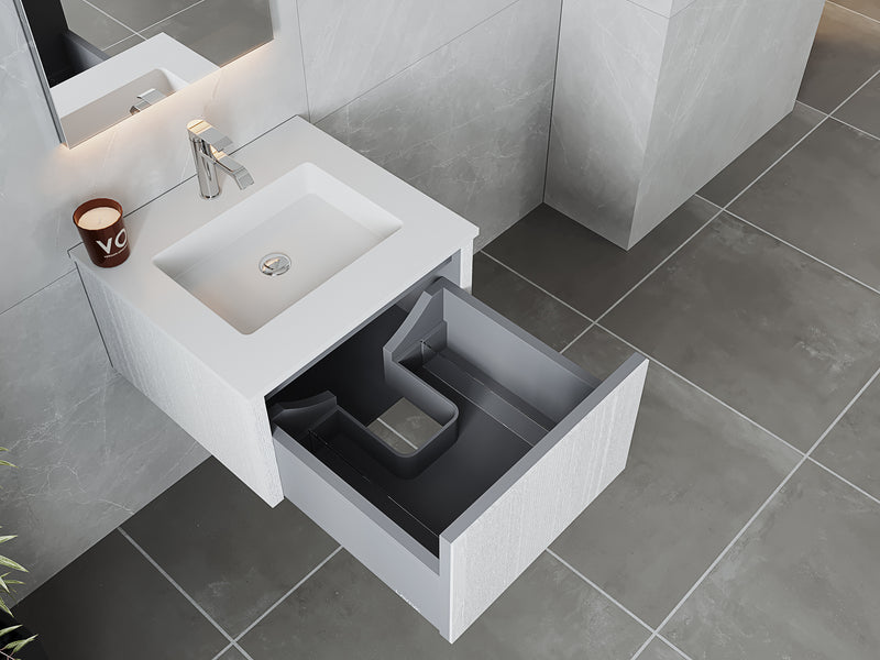 Laviva 313LGN-24AW-MW Legno 24" Alabaster White Bathroom Vanity with Matte White VIVA Stone Solid Surface Countertop