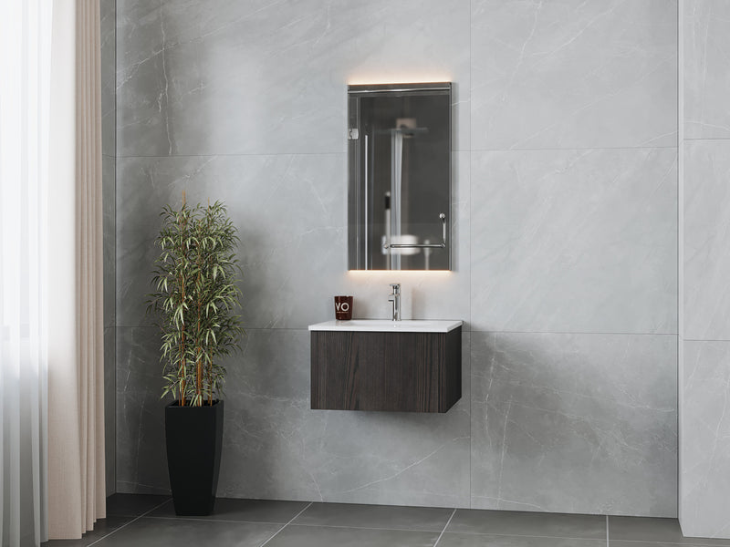 Laviva 313LGN-24CR-MW Legno 24" Carbon Oak Bathroom Vanity with Matte White VIVA Stone Solid Surface Countertop