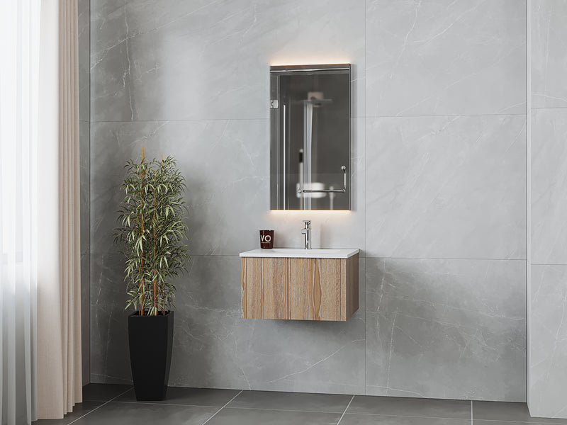 Laviva 313LGN-24WG-MW Legno 24" Weathered Grey Bathroom Vanity with Matte White VIVA Stone Solid Surface Countertop