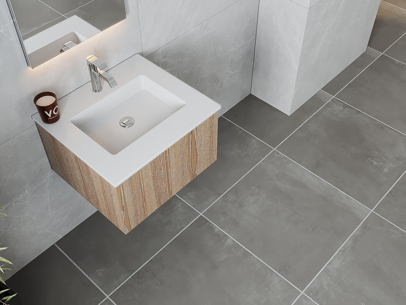 Laviva 313LGN-24WG-MW Legno 24" Weathered Grey Bathroom Vanity with Matte White VIVA Stone Solid Surface Countertop