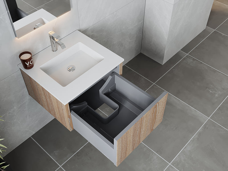 Laviva 313LGN-24WG-MW Legno 24" Weathered Grey Bathroom Vanity with Matte White VIVA Stone Solid Surface Countertop