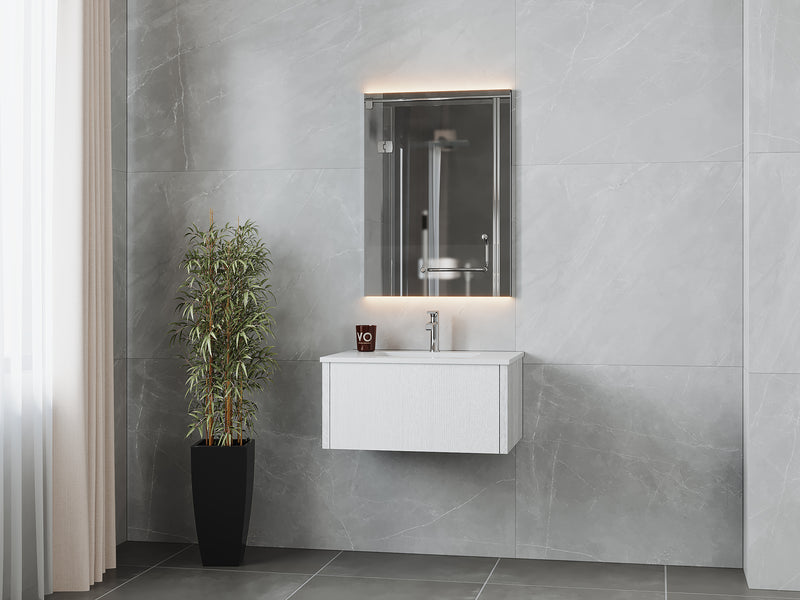 Laviva 313LGN-30AW-MW Legno 30" Alabaster White Bathroom Vanity with Matte White VIVA Stone Solid Surface Countertop