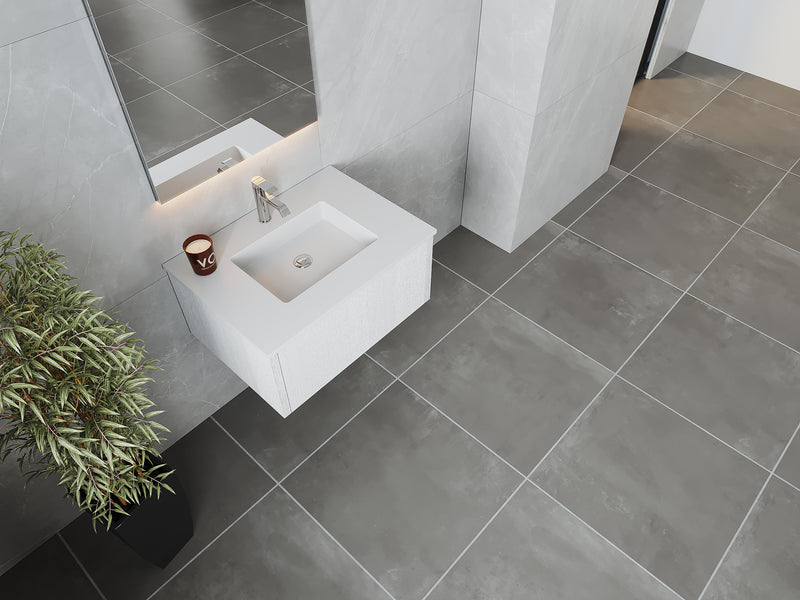 Laviva 313LGN-30AW-MW Legno 30" Alabaster White Bathroom Vanity with Matte White VIVA Stone Solid Surface Countertop