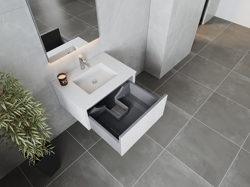 Laviva 313LGN-30AW-MW Legno 30" Alabaster White Bathroom Vanity with Matte White VIVA Stone Solid Surface Countertop