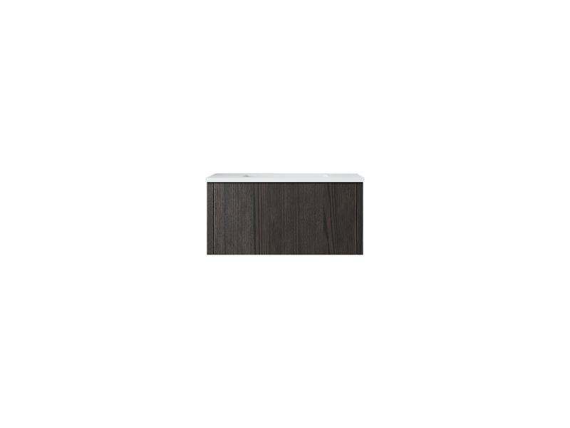 Laviva 313LGN-30CR-MW Legno 30" Carbon Oak Bathroom Vanity with Matte White VIVA Stone Solid Surface Countertop