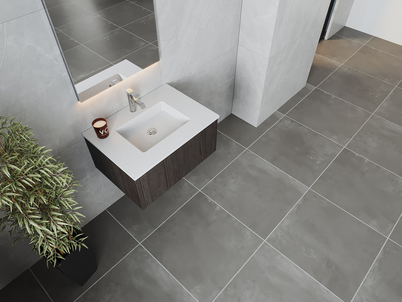 Laviva 313LGN-30CR-MW Legno 30" Carbon Oak Bathroom Vanity with Matte White VIVA Stone Solid Surface Countertop