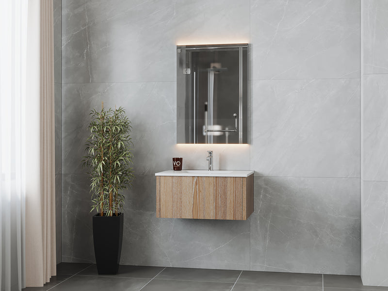 Laviva 313LGN-30WG-MW Legno 30" Weathered Grey Bathroom Vanity with Matte White VIVA Stone Solid Surface Countertop