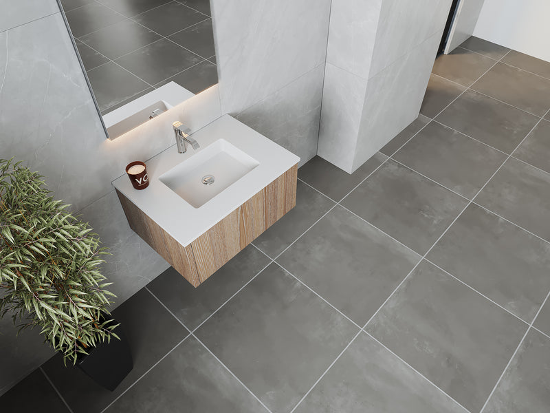 Laviva 313LGN-30WG-MW Legno 30" Weathered Grey Bathroom Vanity with Matte White VIVA Stone Solid Surface Countertop