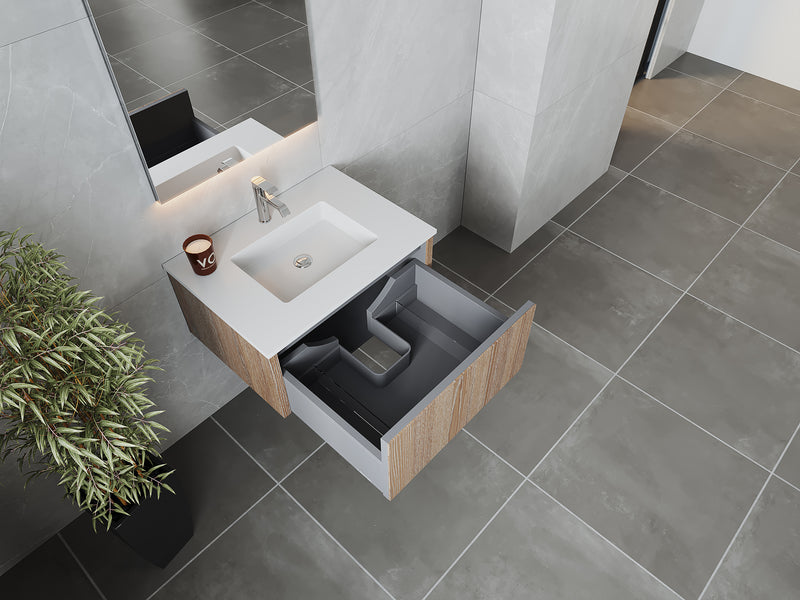Laviva 313LGN-30WG-MW Legno 30" Weathered Grey Bathroom Vanity with Matte White VIVA Stone Solid Surface Countertop