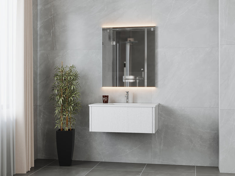 Laviva 313LGN-36AW-MW Legno 36" Alabaster White Bathroom Vanity with Matte White VIVA Stone Solid Surface Countertop