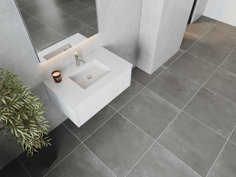 Laviva 313LGN-36AW-MW Legno 36" Alabaster White Bathroom Vanity with Matte White VIVA Stone Solid Surface Countertop