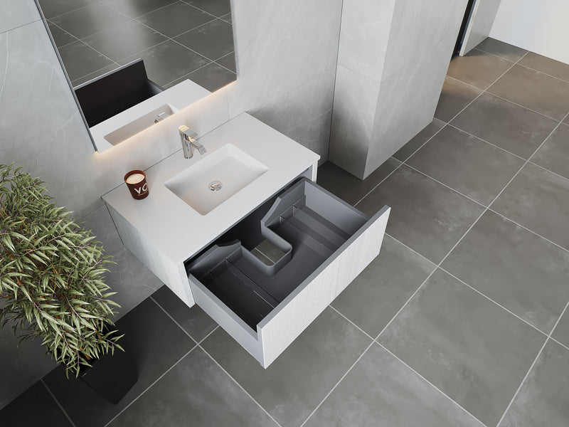 Laviva 313LGN-36AW-MW Legno 36" Alabaster White Bathroom Vanity with Matte White VIVA Stone Solid Surface Countertop
