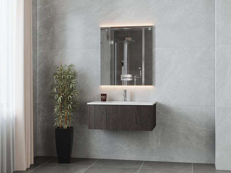 Laviva 313LGN-36CR-MW Legno 36" Carbon Oak Bathroom Vanity with Matte White VIVA Stone Solid Surface Countertop