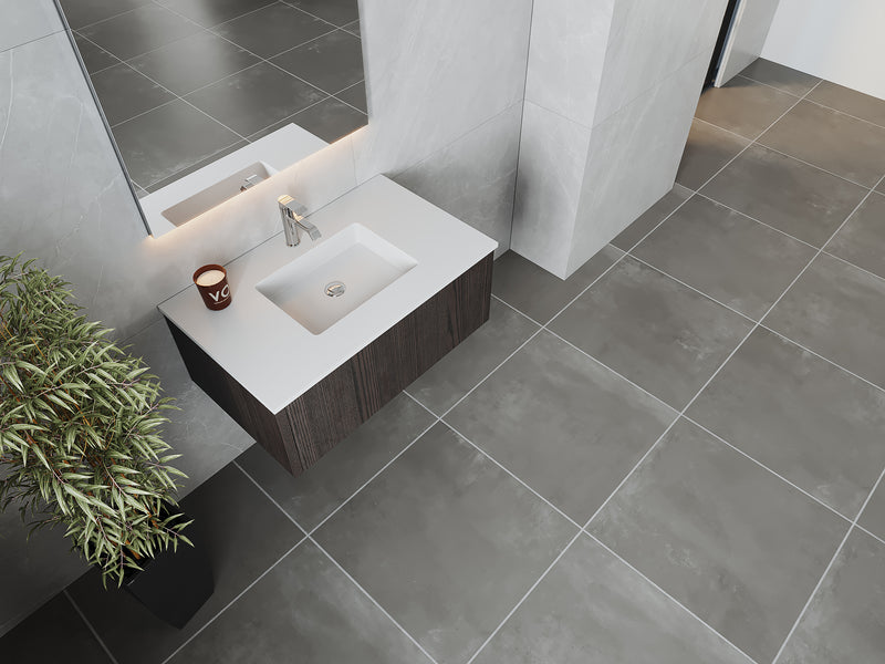 Laviva 313LGN-36CR-MW Legno 36" Carbon Oak Bathroom Vanity with Matte White VIVA Stone Solid Surface Countertop