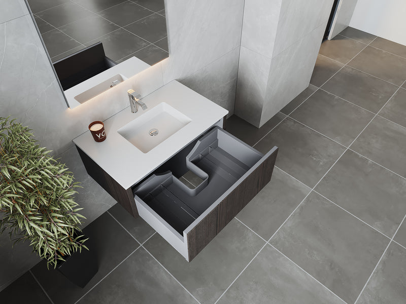 Laviva 313LGN-36CR-MW Legno 36" Carbon Oak Bathroom Vanity with Matte White VIVA Stone Solid Surface Countertop