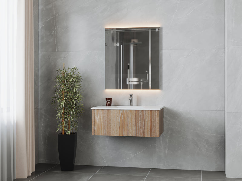 Laviva 313LGN-36WG-MW Legno 36" Weathered Grey Bathroom Vanity with Matte White VIVA Stone Solid Surface Countertop