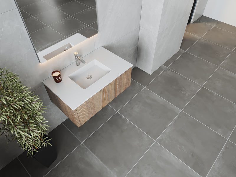 Laviva 313LGN-36WG-MW Legno 36" Weathered Grey Bathroom Vanity with Matte White VIVA Stone Solid Surface Countertop