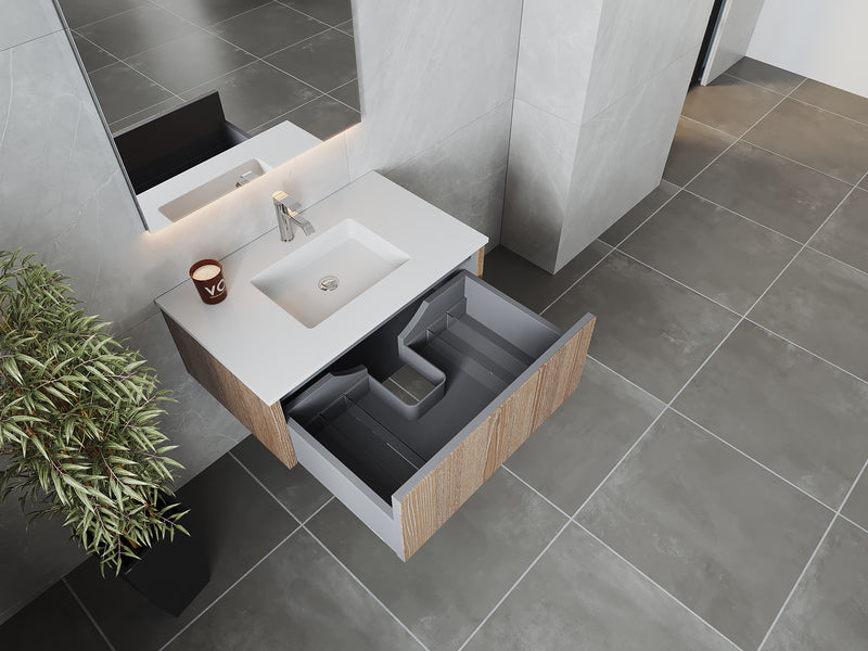 Laviva 313LGN-36WG-MW Legno 36" Weathered Grey Bathroom Vanity with Matte White VIVA Stone Solid Surface Countertop