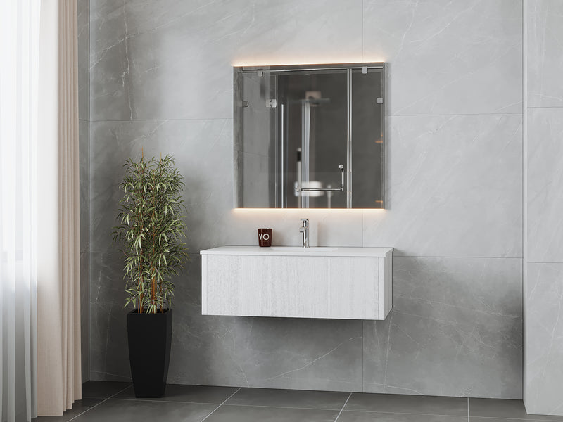 Laviva 313LGN-42AW-MW Legno 42" Alabaster White Bathroom Vanity with Matte White VIVA Stone Solid Surface Countertop