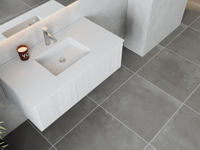 Laviva 313LGN-42AW-MW Legno 42" Alabaster White Bathroom Vanity with Matte White VIVA Stone Solid Surface Countertop