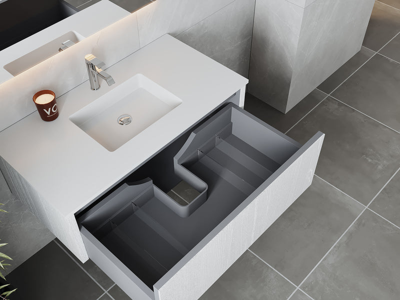 Laviva 313LGN-42AW-MW Legno 42" Alabaster White Bathroom Vanity with Matte White VIVA Stone Solid Surface Countertop