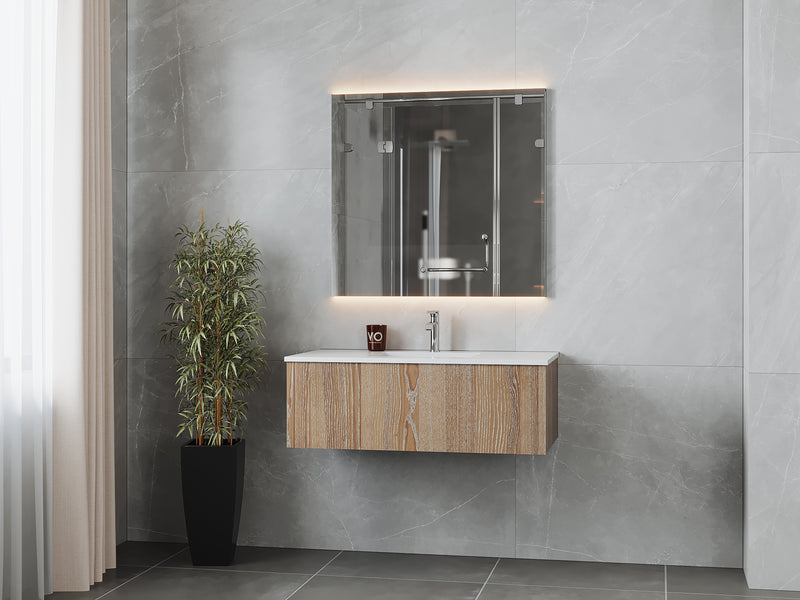 Laviva 313LGN-42WG-MW Legno 42" Weathered Grey Bathroom Vanity with Matte White VIVA Stone Solid Surface Countertop