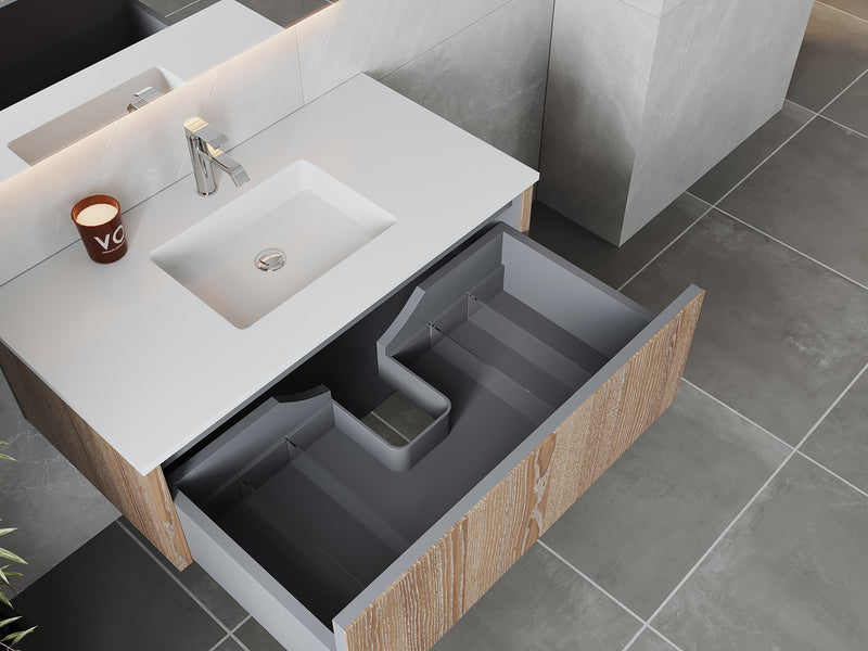 Laviva 313LGN-42WG-MW Legno 42" Weathered Grey Bathroom Vanity with Matte White VIVA Stone Solid Surface Countertop