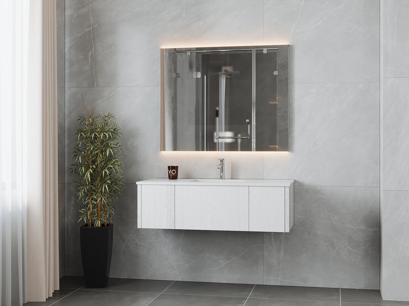Laviva 313LGN-48AW-MW Legno 48" Alabaster White Bathroom Vanity with Matte White VIVA Stone Solid Surface Countertop