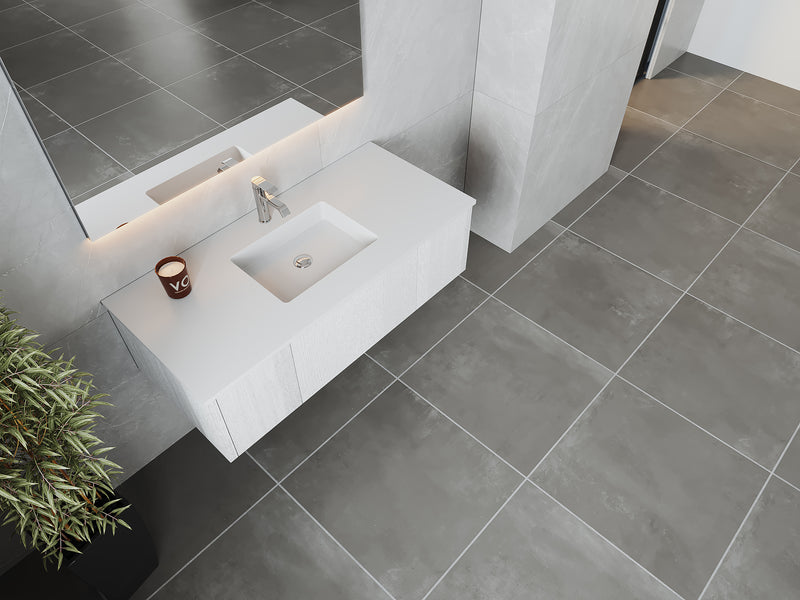 Laviva 313LGN-48AW-MW Legno 48" Alabaster White Bathroom Vanity with Matte White VIVA Stone Solid Surface Countertop