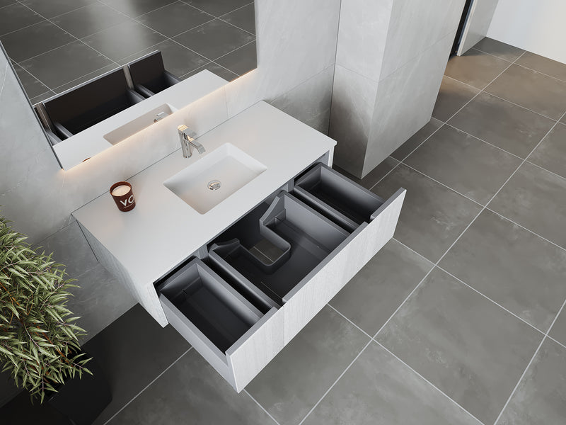 Laviva 313LGN-48AW-MW Legno 48" Alabaster White Bathroom Vanity with Matte White VIVA Stone Solid Surface Countertop
