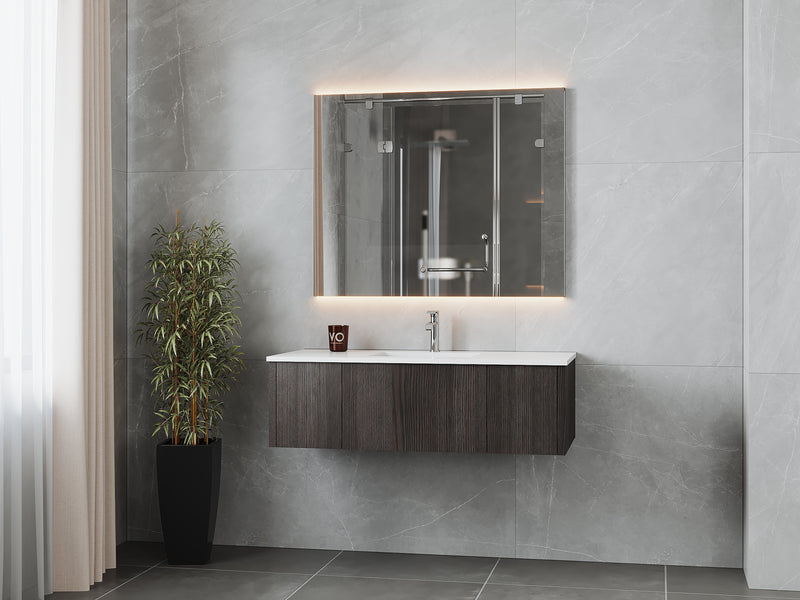 Laviva 313LGN-48CR-MW Legno 48" Carbon Oak Bathroom Vanity with Matte White VIVA Stone Solid Surface Countertop