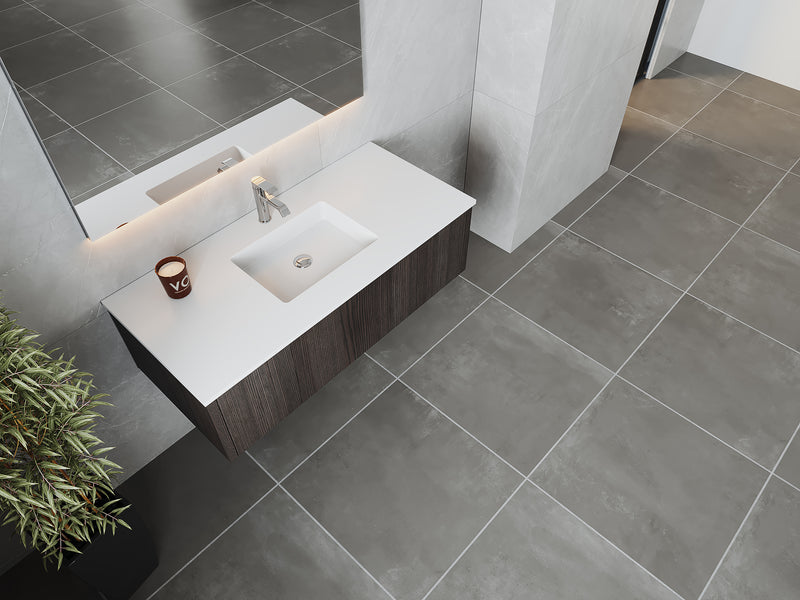 Laviva 313LGN-48CR-MW Legno 48" Carbon Oak Bathroom Vanity with Matte White VIVA Stone Solid Surface Countertop