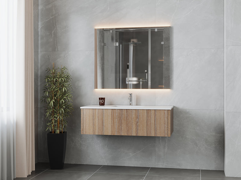 Laviva 313LGN-48WG-MW Legno 48" Weathered Grey Bathroom Vanity with Matte White VIVA Stone Solid Surface Countertop