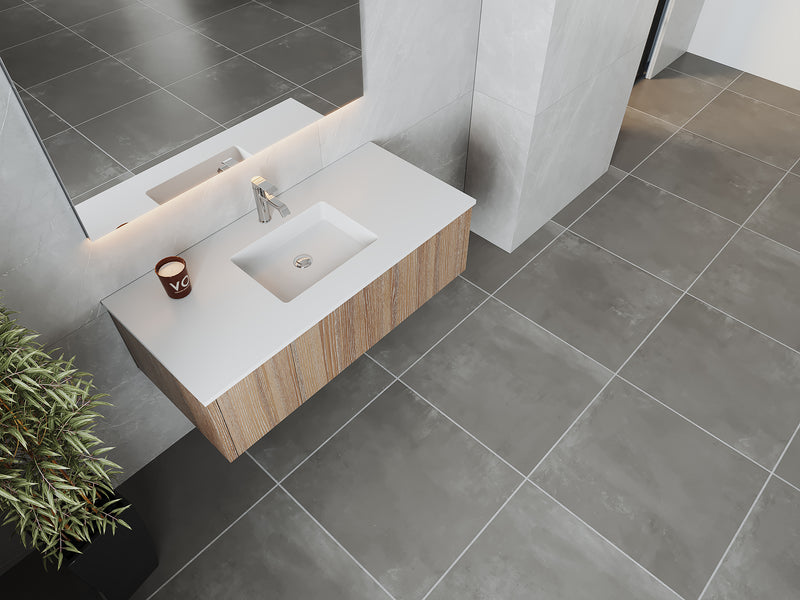 Laviva 313LGN-48WG-MW Legno 48" Weathered Grey Bathroom Vanity with Matte White VIVA Stone Solid Surface Countertop