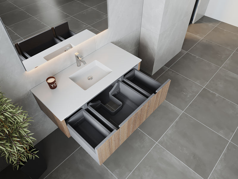Laviva 313LGN-48WG-MW Legno 48" Weathered Grey Bathroom Vanity with Matte White VIVA Stone Solid Surface Countertop