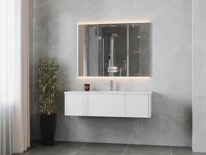 Laviva 313LGN-54AW-MW Legno 54" Alabaster White Bathroom Vanity with Matte White VIVA Stone Solid Surface Countertop
