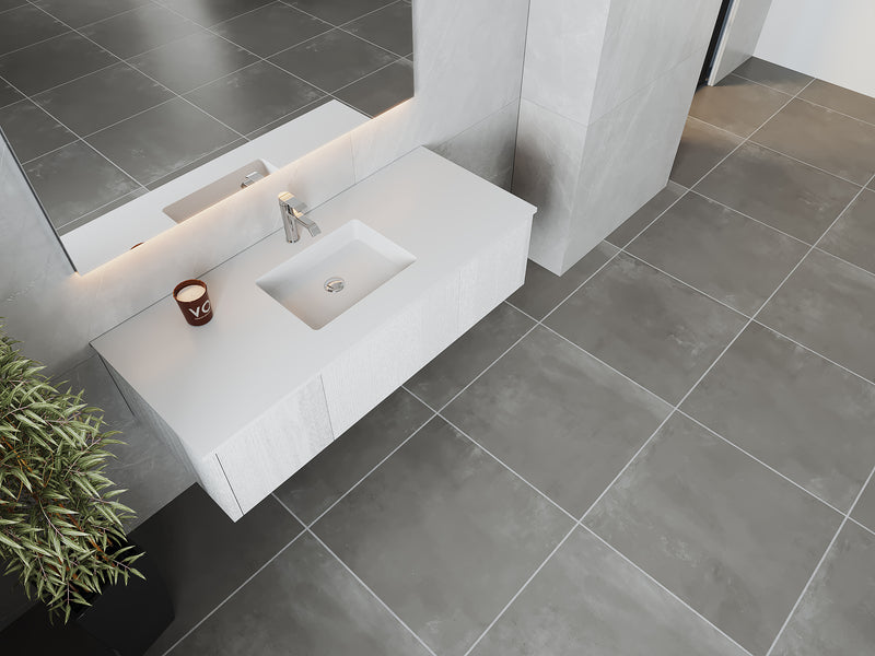Laviva 313LGN-54AW-MW Legno 54" Alabaster White Bathroom Vanity with Matte White VIVA Stone Solid Surface Countertop