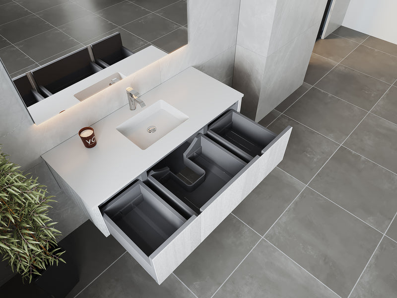Laviva 313LGN-54AW-MW Legno 54" Alabaster White Bathroom Vanity with Matte White VIVA Stone Solid Surface Countertop