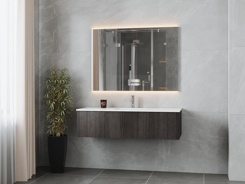 Laviva 313LGN-54CR-MW Legno 54" Carbon Oak Bathroom Vanity with Matte White VIVA Stone Solid Surface Countertop